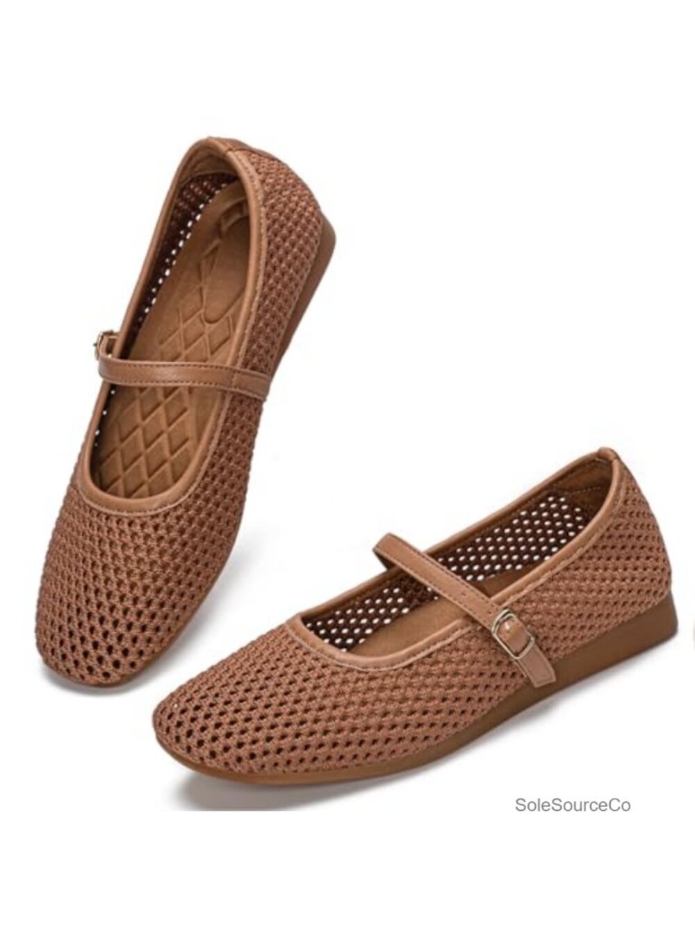 Breathable Mesh Mary Jane Flats Square Toe Arch Support